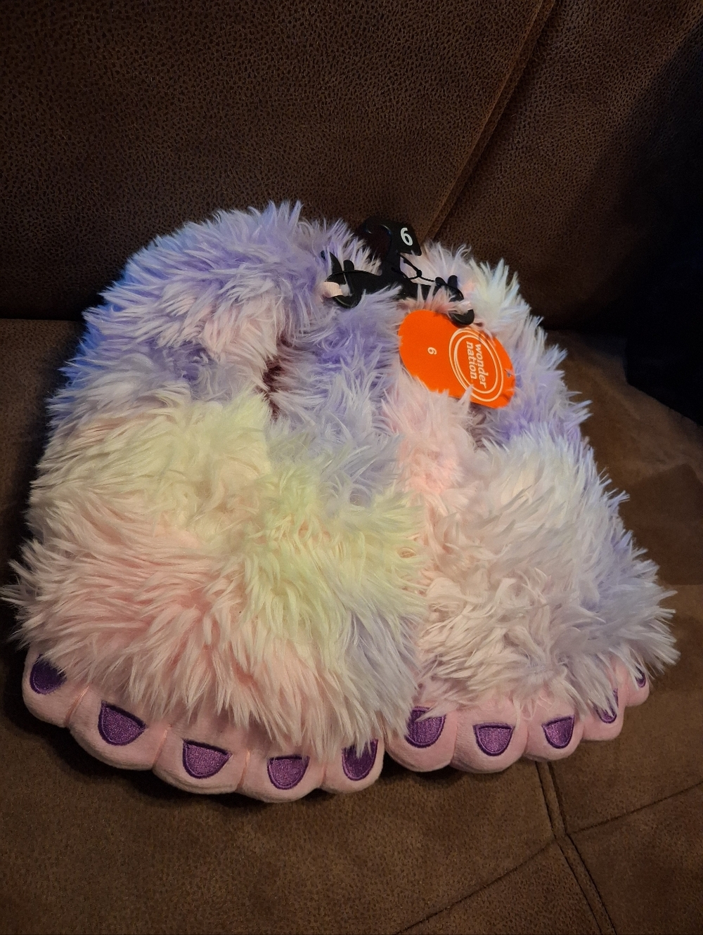 Wonder Nation Plush Tie Dye Faux-Fur Kids Yeti Slippers - Pastel Purple
